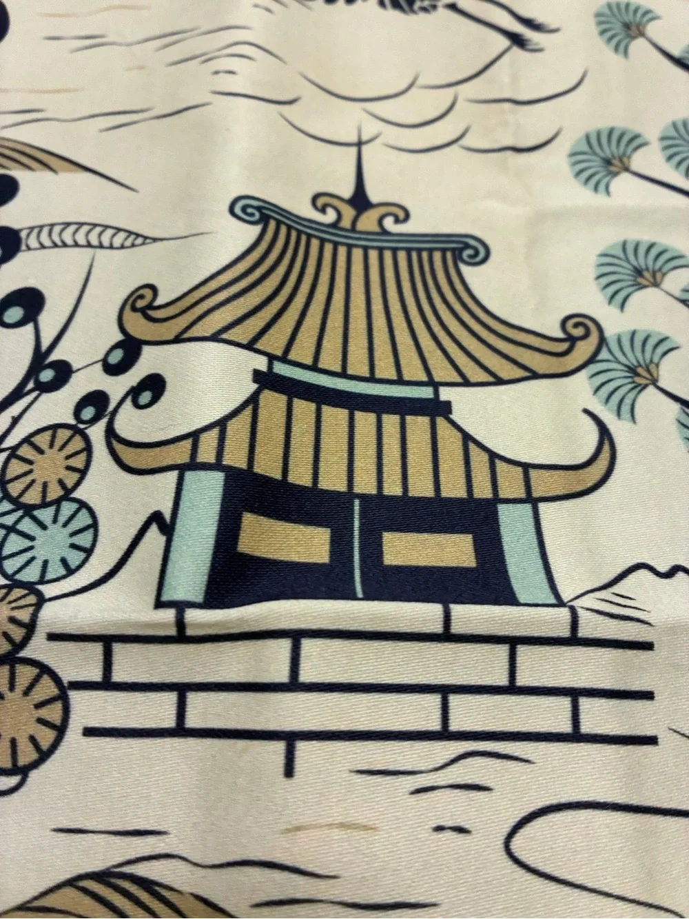 Spoonflower Japanese Village Chinoiserie Pagoda Blue Table Runner
